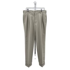Silk Works Tan/Khaki Dress Pants Men's 34/32 Pleated Front Cuffed Hem Officewear